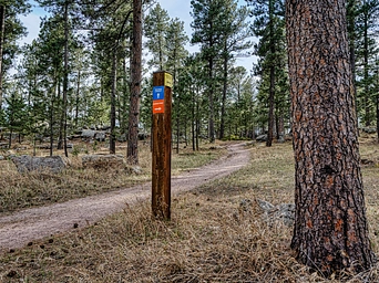 Trail marker inside of Big Rock Park in Custer, SD.