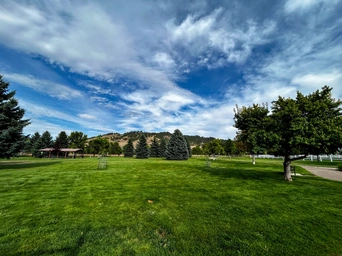 Lawns and trees at Evans Park in Spearfish South Dakota.