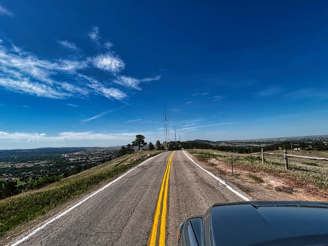 Skyline Drive in Rapid City showing the top of the ridge with the city on either side.