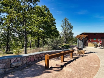 The Stonewall Overlook Trailhead parking area. Rapid City on Skyline Drive.