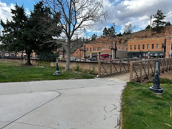 The bridge from Centennial Park in Hot Springs, SD to River Street Historic District.
