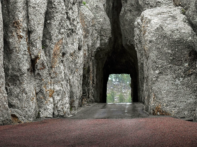 Single lane tunnel along the Needles Highway in Custer State Park, South Dakota.