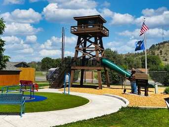 Fire tower - watch tower playground inside Storybook Island amusement park in Rapid City, SD.