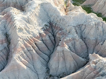 Aerial view of the Badlands formations in South Dakota.
