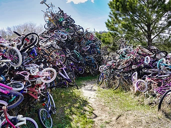 Trail through the bicycle sculpture in Pringle, South Dakota.