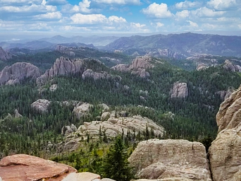 The view from the top of the Black Elk Peak (Harney Peak) Trail in Custer State Park.