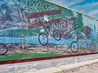 Fall River Thrift mural in Hot Springs, SD featuring local wildlife.