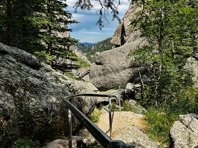 The handrails at one end of the Sunday Gulch Hiking Trail just behind the Sylvan Lake Dam in Custer State park.