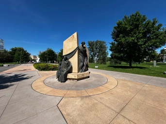 Statues at the entrance of Memorial Park in Rapid City, SD.