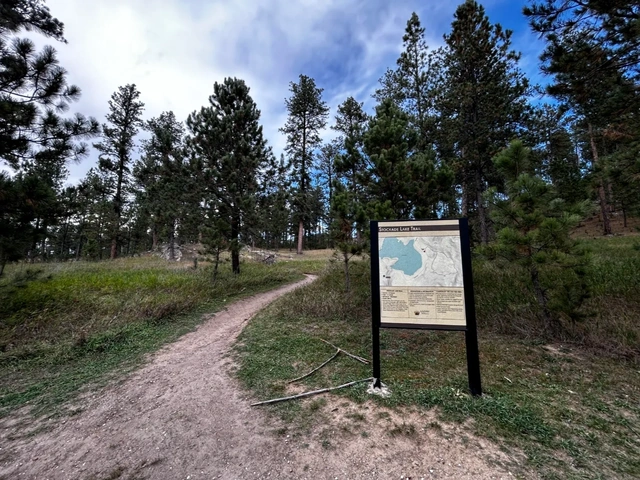 Map and informational sign about the Stockade Lake Trail in Custer State park South Dakota.
