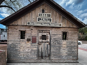 1888 jail in Hot Springs, South Dakota. Built of 2x4s and barred windows.