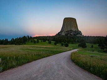 The road to Devils Tower Monument in Wyoming.