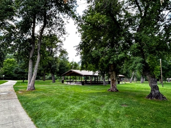 The pavilion at Spearfish City park for family gatherings, picnics, and a quick rest while on vacation in the Black Hills.