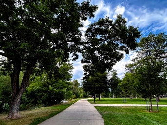 The Spearfish Rec Trail through the City Park running alongside the river. Perfect for walking or biking.
