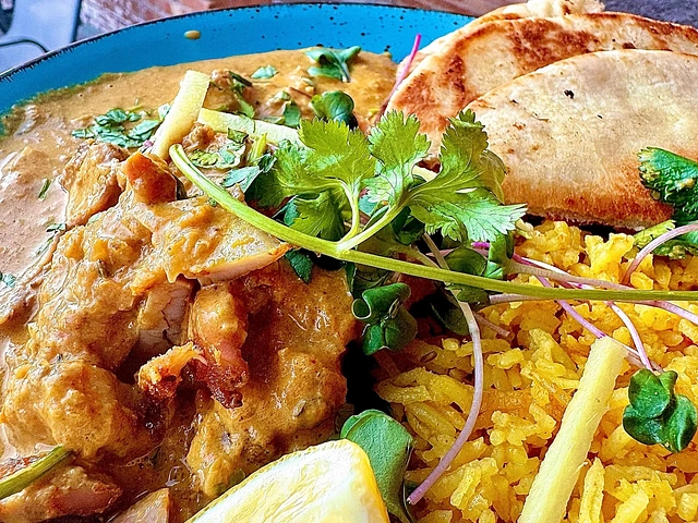 Silk Road Experience Pakistani food with curry and rice, in Hot springs, South Dakota.