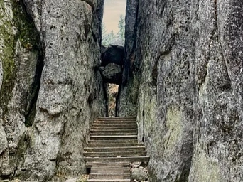 Stone steps on the trail behind Sylvan Lake on the shore trail. Custer State Park.