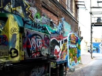 Graffiti in downtown Rapid City, South Dakota - Art Alley urban attraction.