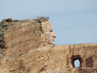 Close up of carving and scaffolding at Crazy Horse Memorial in South Dakota.