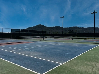 Outdoor public, free pickleball courts in Butler Park in Hot Springs, South Dakota.