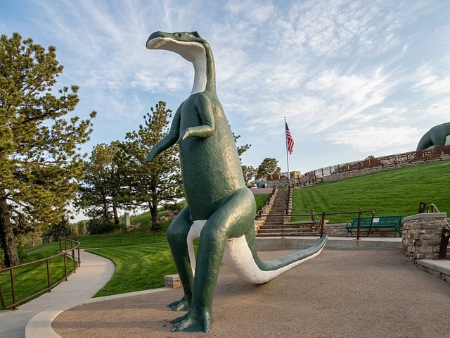 One of the dinosaur statues at the dinosaur park in Rapid City, SD on Skyline Drive.