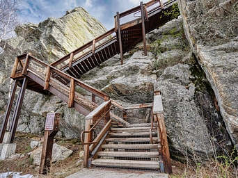 Stairs leading up to the Big Rock Lookout in Custer, South Dakota.