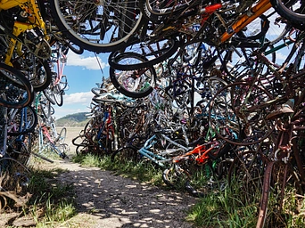 Tunnel through bike sculpture oddity in Pringle, SD.