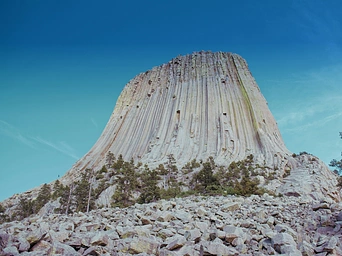 Closeup of Devils Tower Monument in Wyoming.