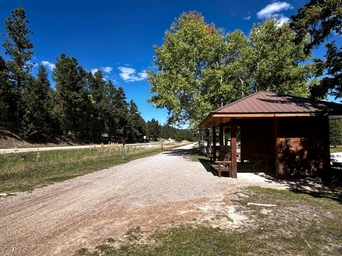 Trailhead at Englewood Trailhead in the Black Hills. Rest station and bike repair station.