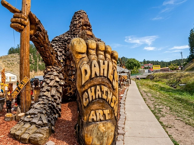 World's Largest Wooden Bigfoot at Dahl's Chainsaw Art in Keystone, SD.
