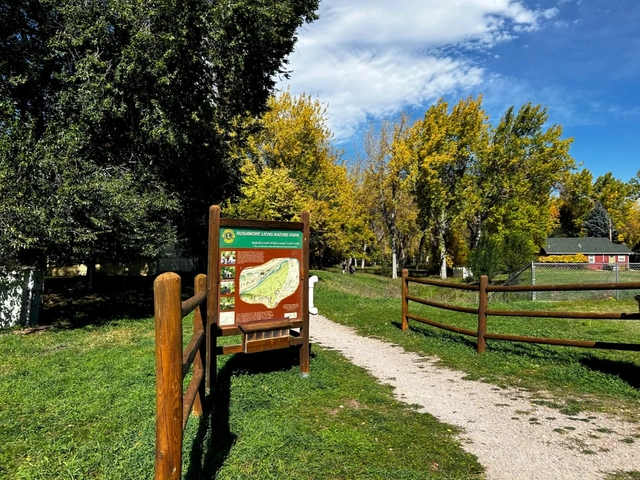 The trailhead and map of the Rushmore Lions Nature Park in Rapid City, South Dakota.