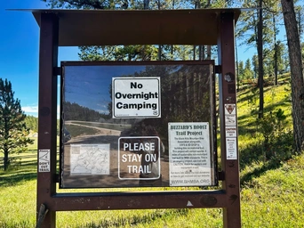 The trailhead information board at Buzzard's Roost Trail in South Dakota.