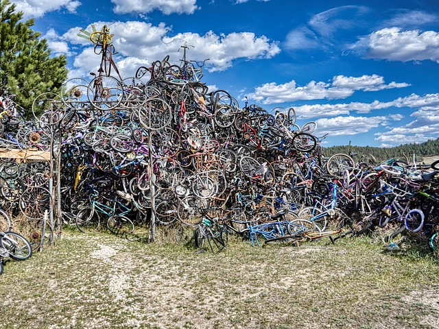 Bike sculpture roadside attraction in Pringle, South Dakota.