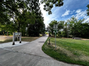 The Spearfish Recreation Trail in Jorgenson Park as it crosses the river via this bridge. A Black Hills attraction.