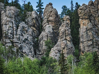 Granite rock formations as seen from the Needles Highway Scenic Drive in South Dakota.