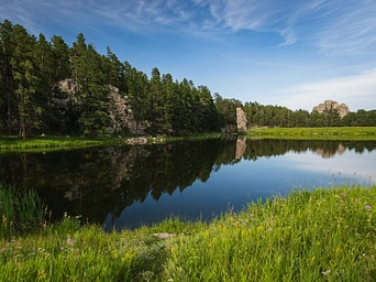 Lakota Lake reflection - Black Hills rocks and trees - Custer State Park