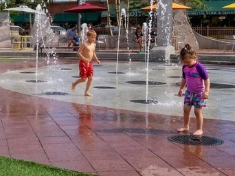 The splash pad at Main Street Square public park in Rapid City, SD.