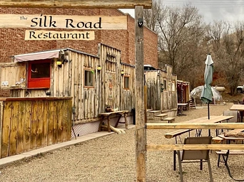 Pakistani restaurant in Hot Springs, South Dakota. Silk Road Experience outdoor dining area.