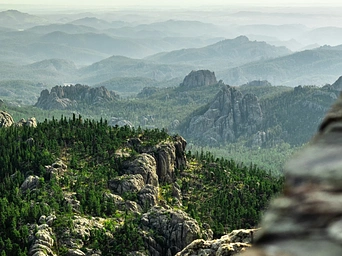 The view of the Black Hills from Black Elk Peak in Custer State Park. Harney Peak.